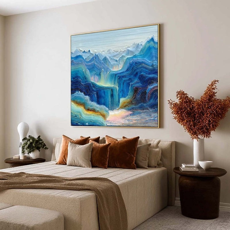 Wall Art Impressionist Blue Waterfall Mountain