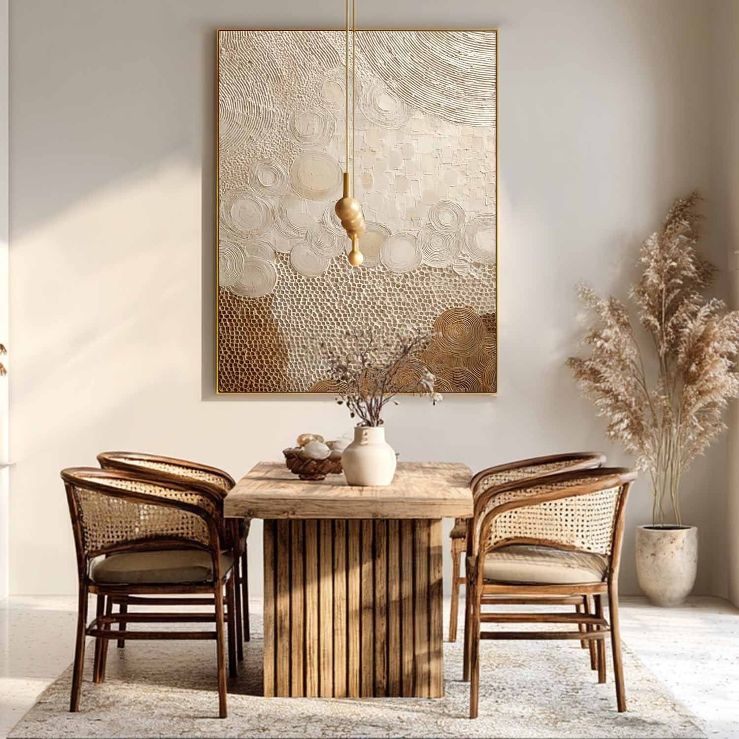 Wall Art Neutral Patchwork Bas-Relief Oil Painting
