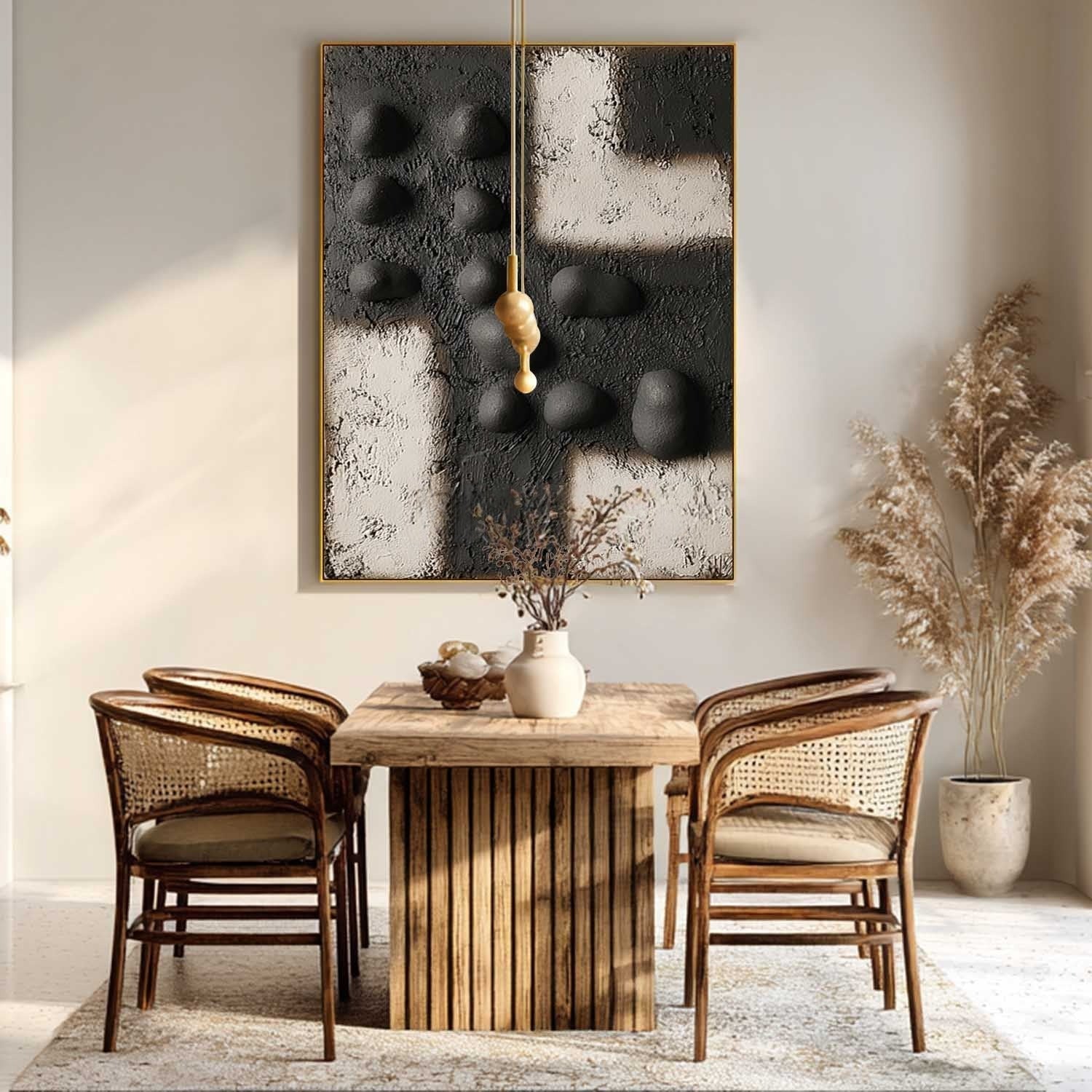 Wall Art Black Bas-Relief Geometric Abstract Painting
