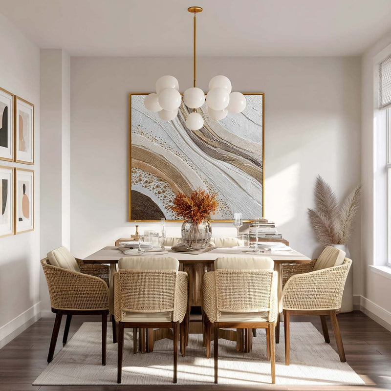 Wall Art Neutral Wave Abstract Gold Dot