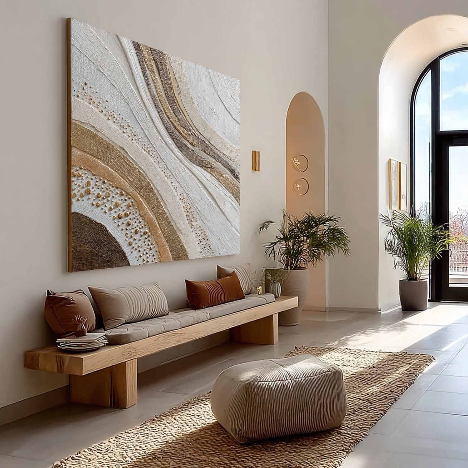 Wall Art Neutral Wave Abstract Gold Dot