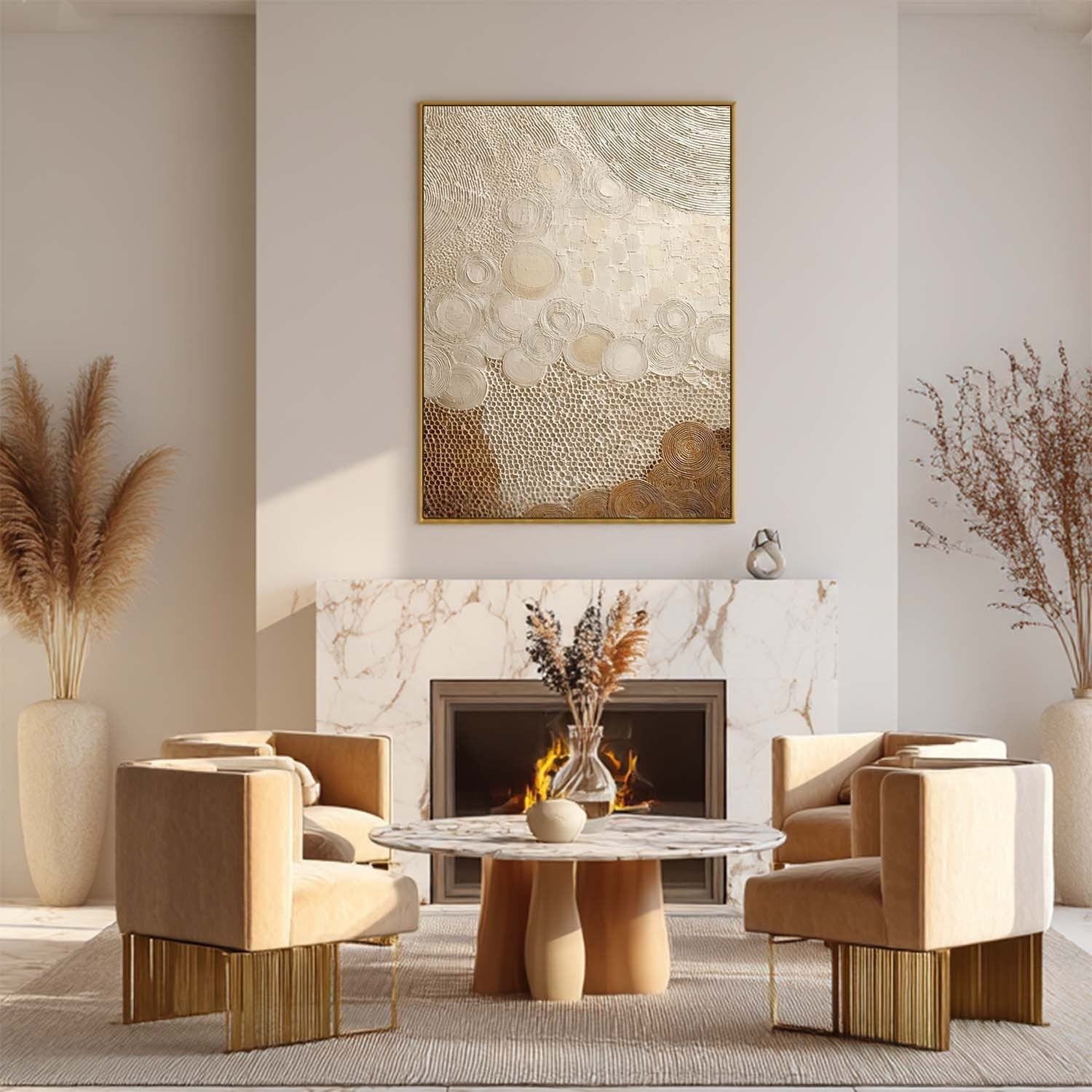 Wall Art Neutral Patchwork Bas-Relief Oil Painting