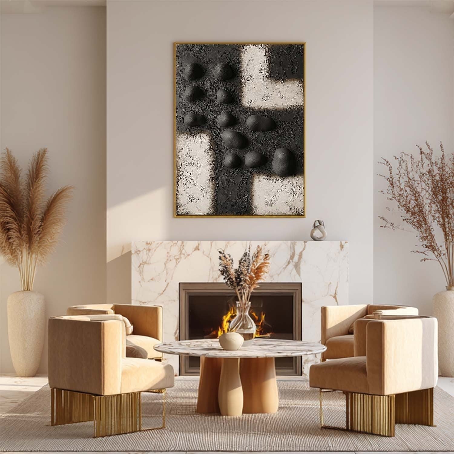 Wall Art Black Bas-Relief Geometric Abstract Painting