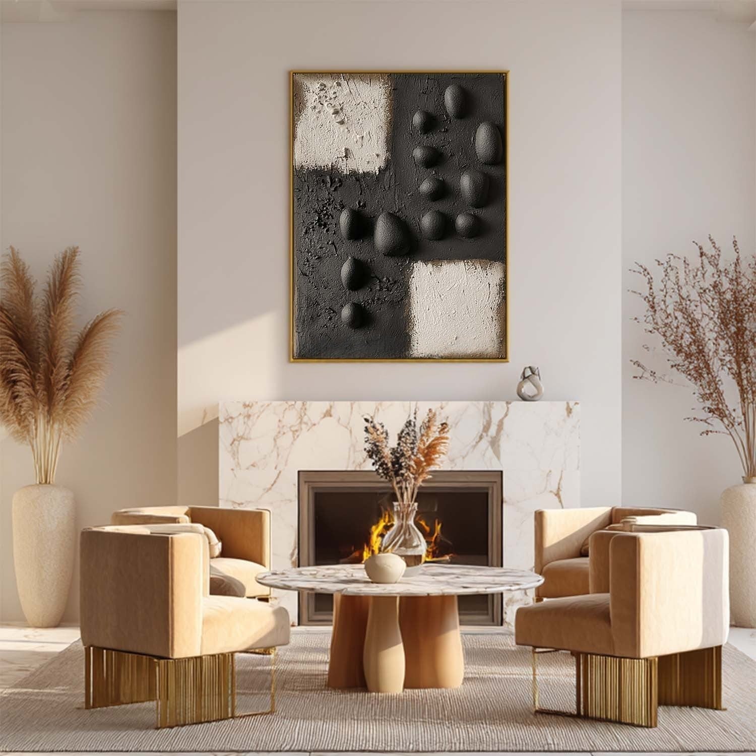 Wall Art Monochrome Block Bas-Relief Abstract Painting