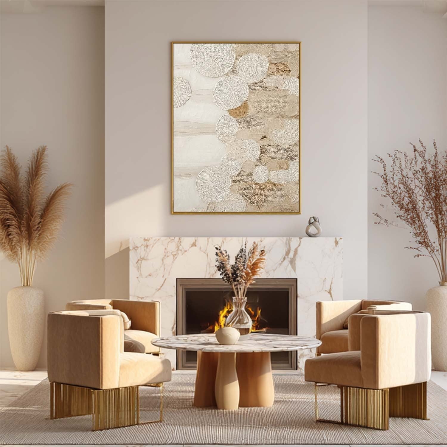 Taupe Cream Bubble Circle Textured Canvas Art