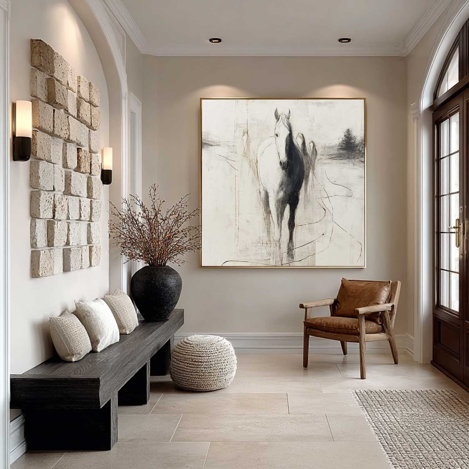 Wall Art Monochrome Horse Sketch Animal