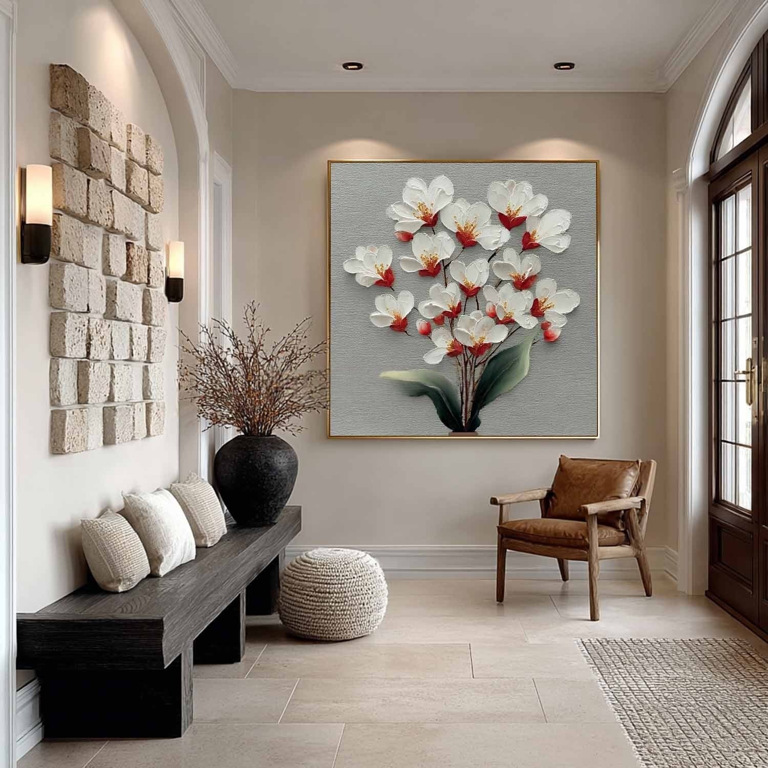 White Cherry Blossom 3D Textured Painting