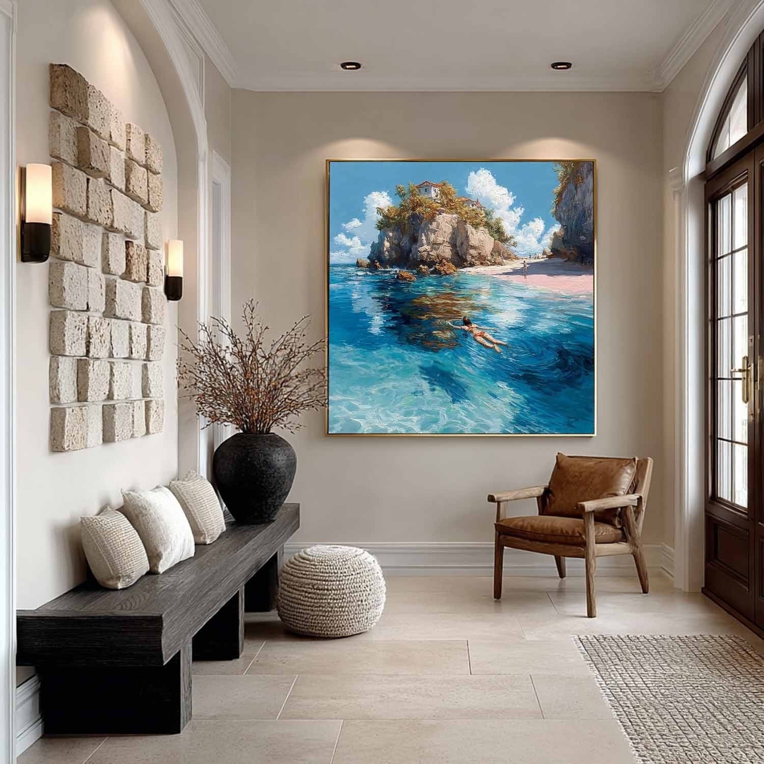 Tropical Snorkeling Cove Impasto Painting