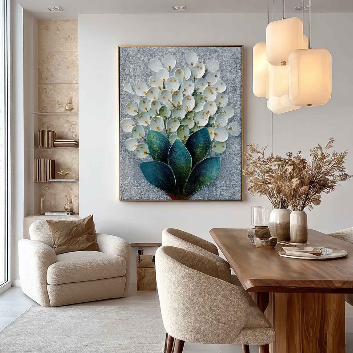 3D White Floral Bouquet Textured Painting