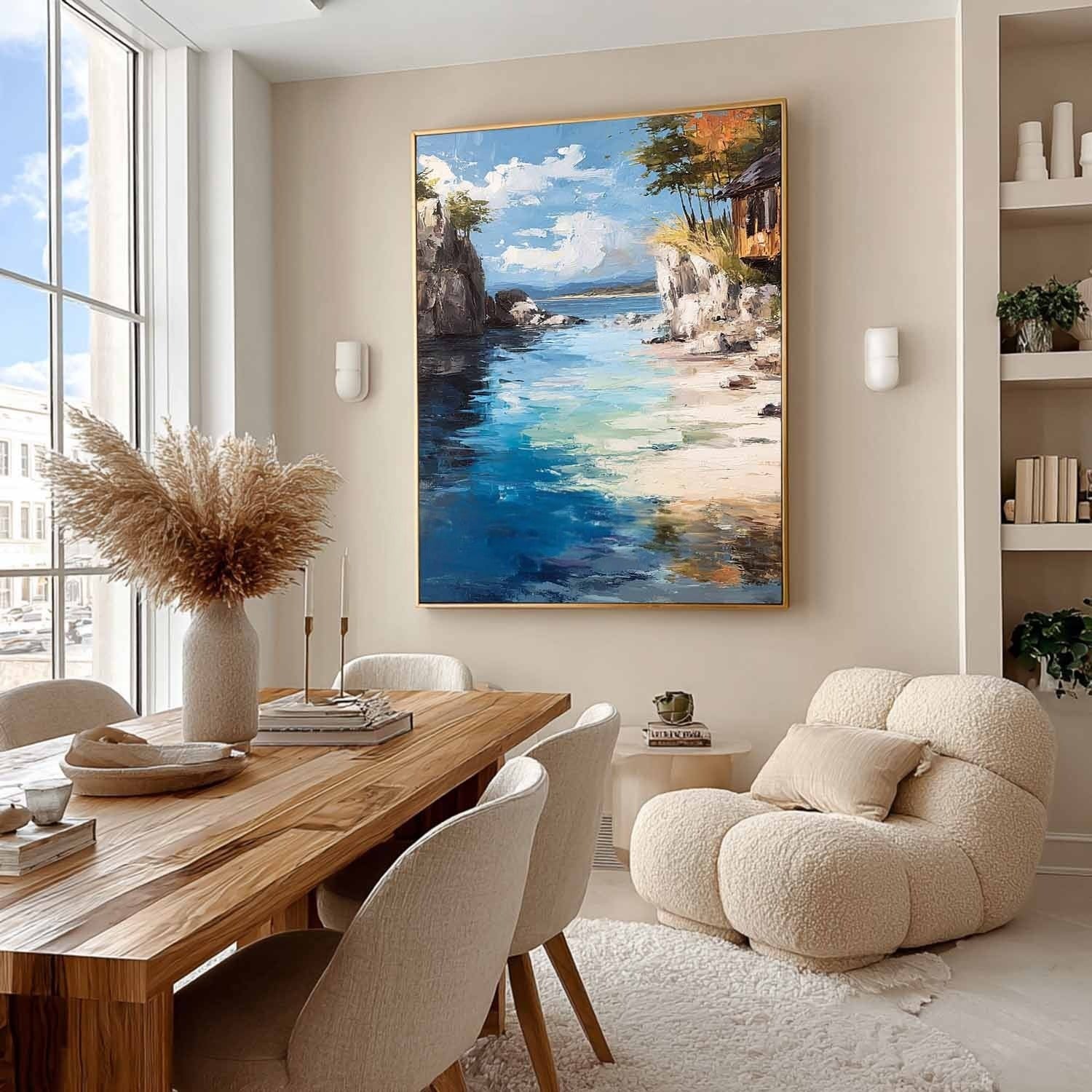 Secluded Cliffside Cove Impasto Painting