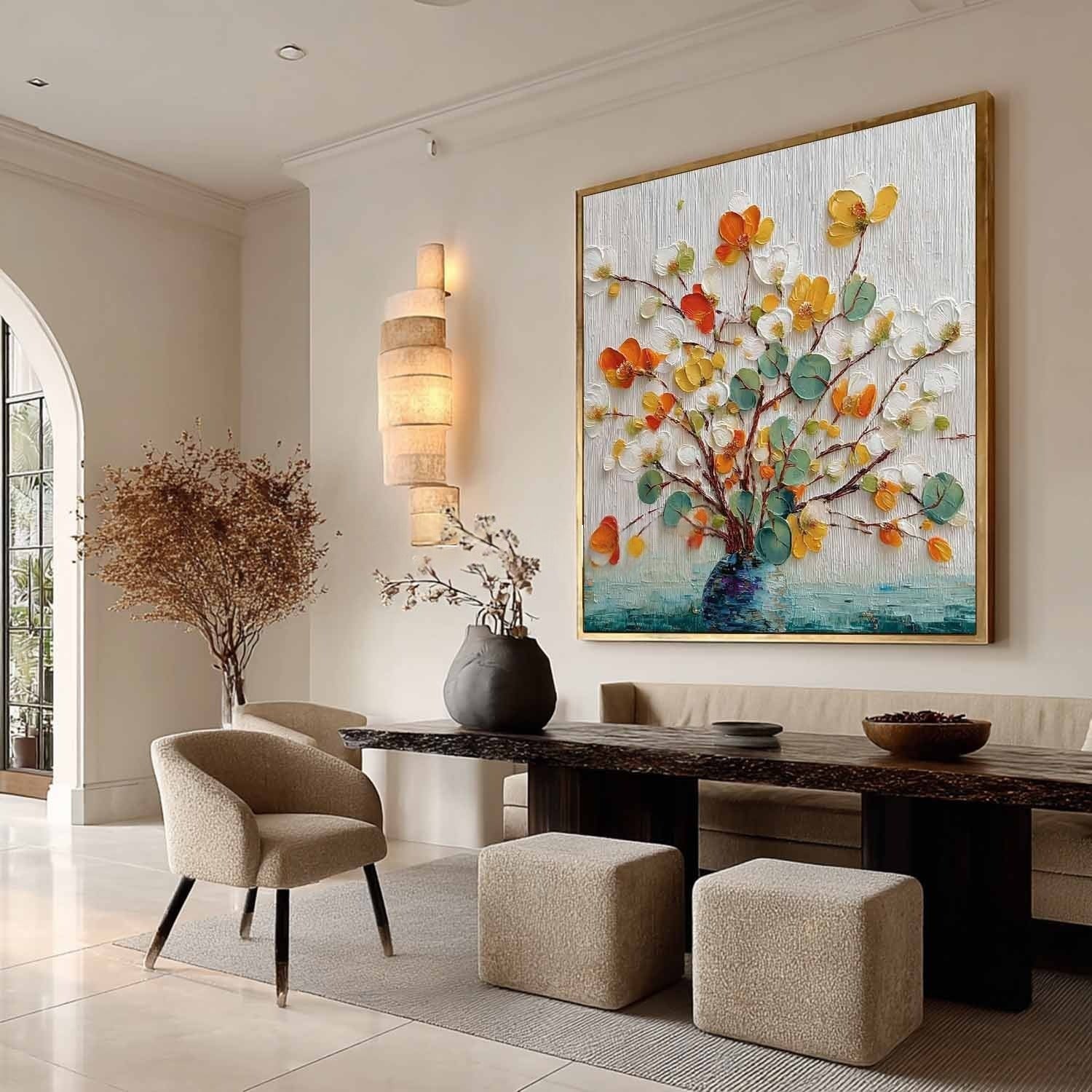Autumn Blossom in Vase 3D Impasto Painting
