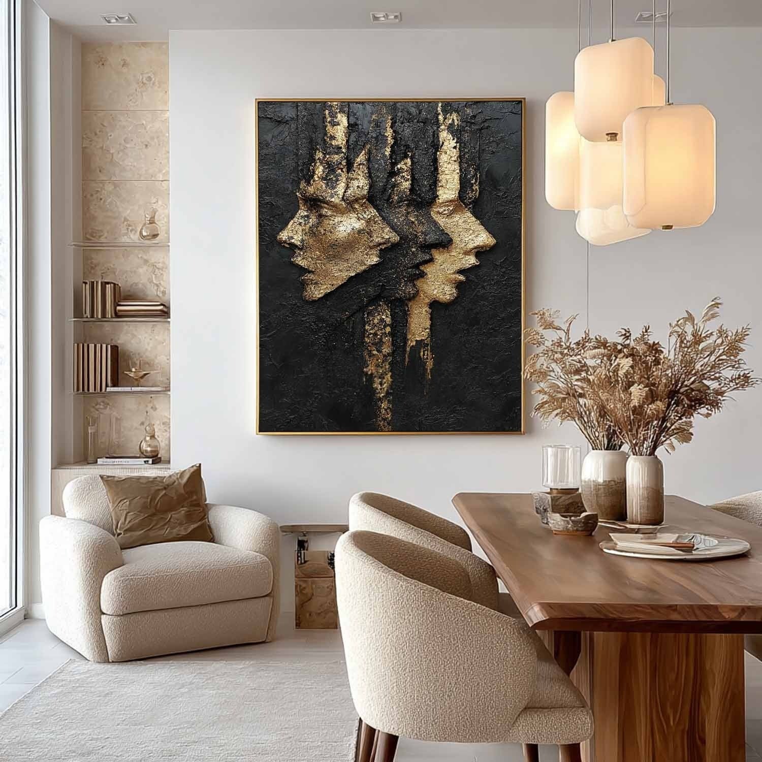 Black Gold Abstract Dual Faces Impasto Painting