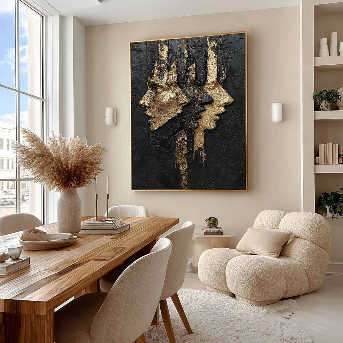 Black Gold Abstract Dual Faces Impasto Painting