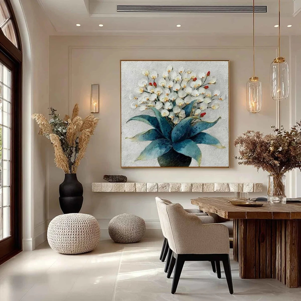 White Orchid Bouquet Impasto Painting
