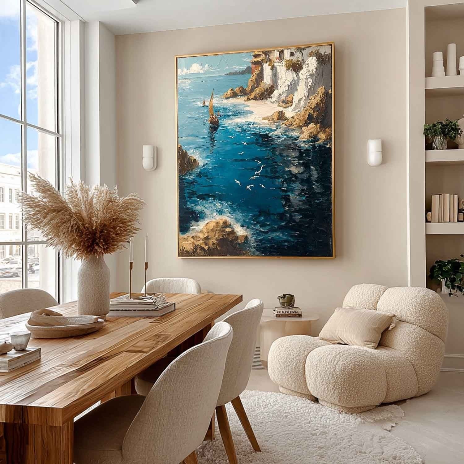 Wall Art Mediterranean Coastal Village Sailboat
