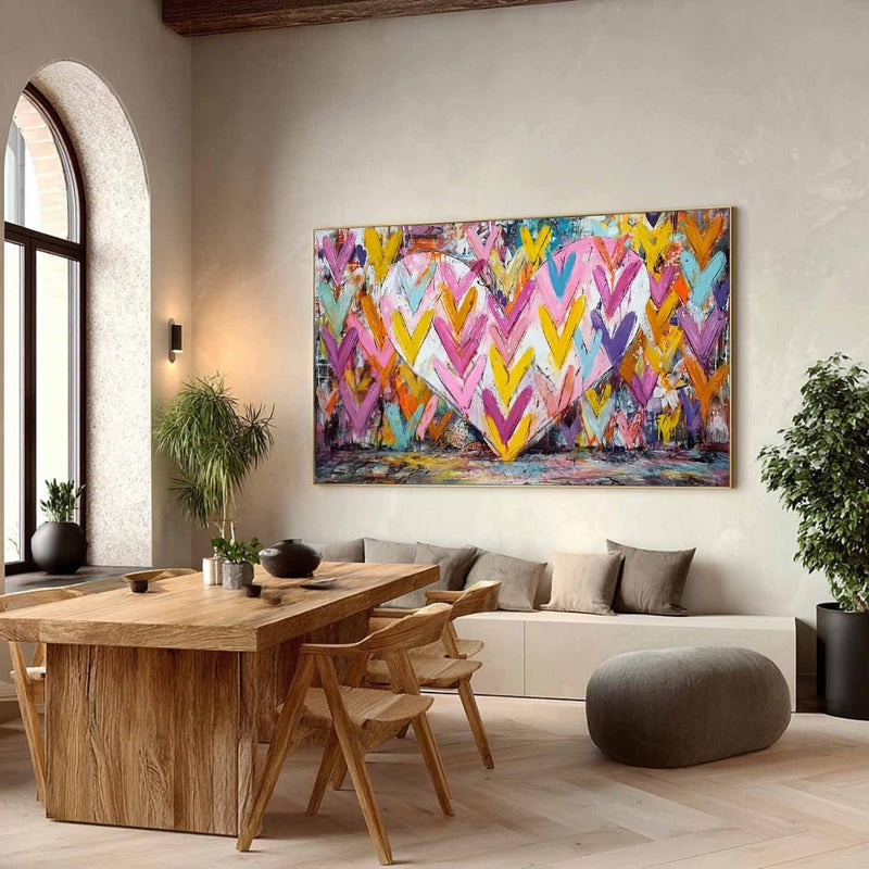 Vibrant Chevron Heart Impasto Painting