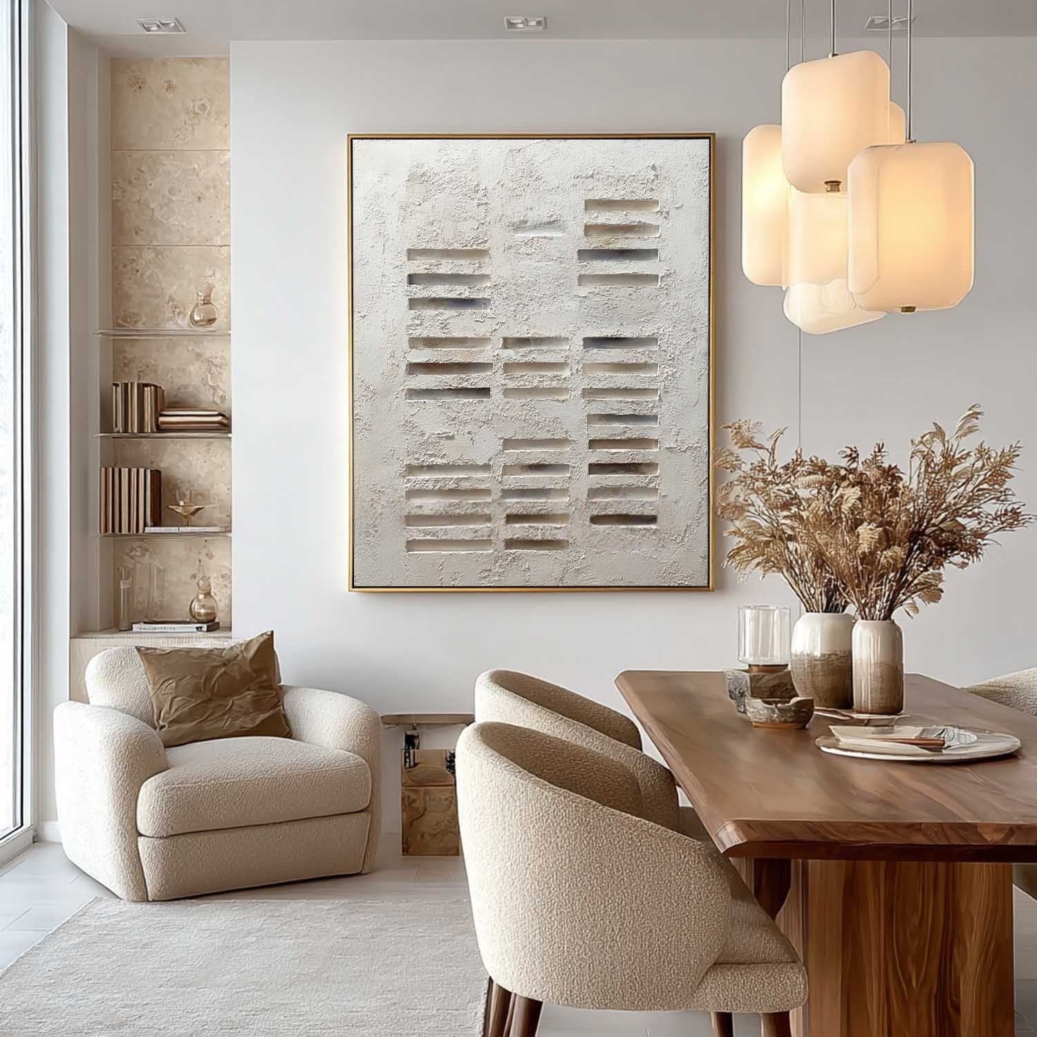 Wabi-Sabi Minimalist Linear Bas-Relief Painting