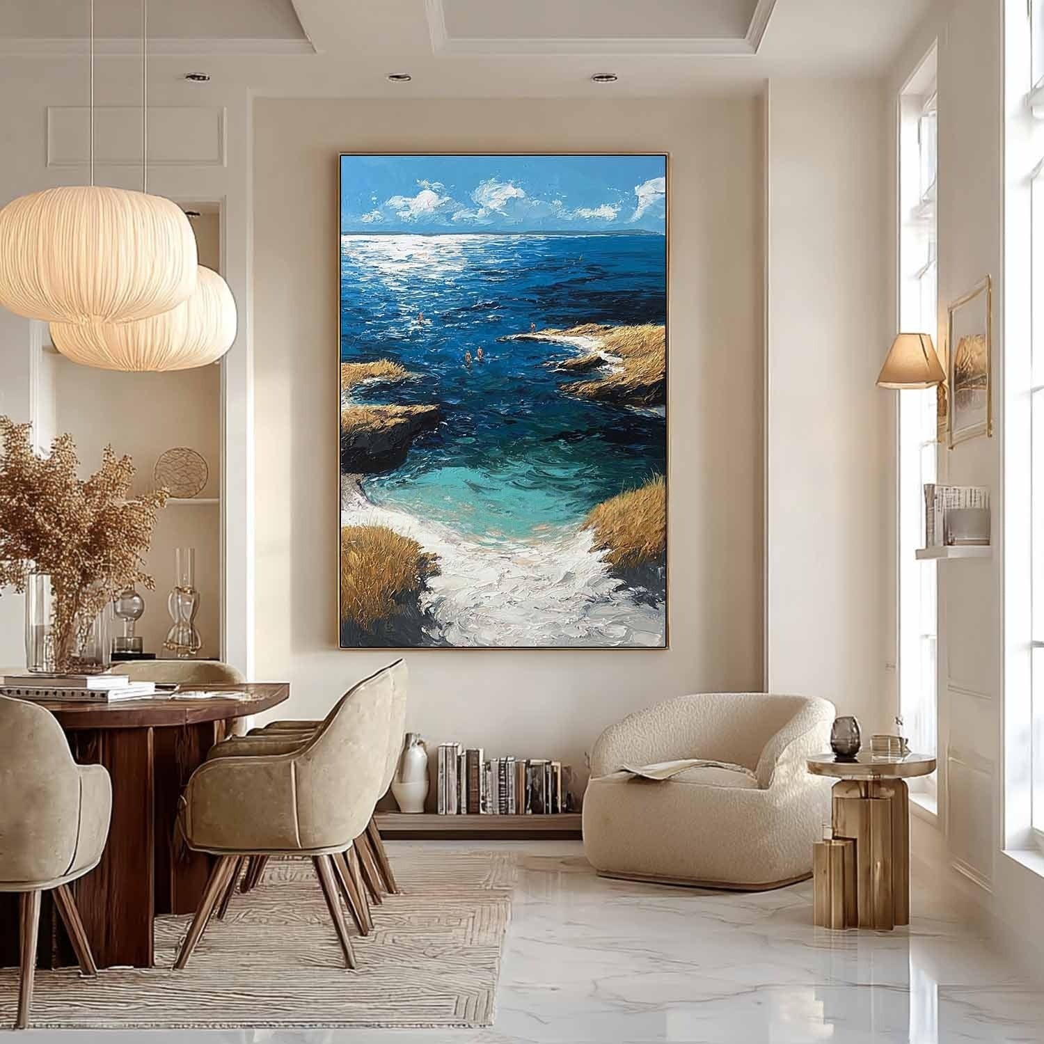Sunlit Coastal Cove Impasto Painting