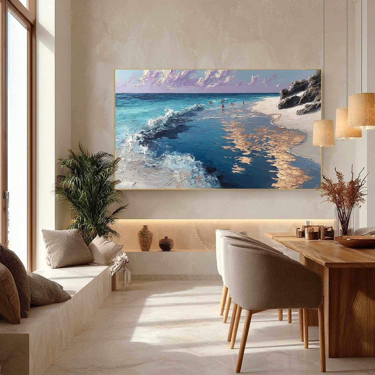 Golden Hour Beach Impasto Painting