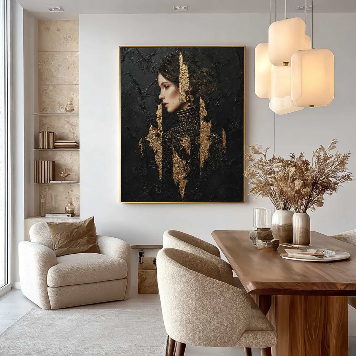 Golden Warrior Portrait Mixed Media Painting