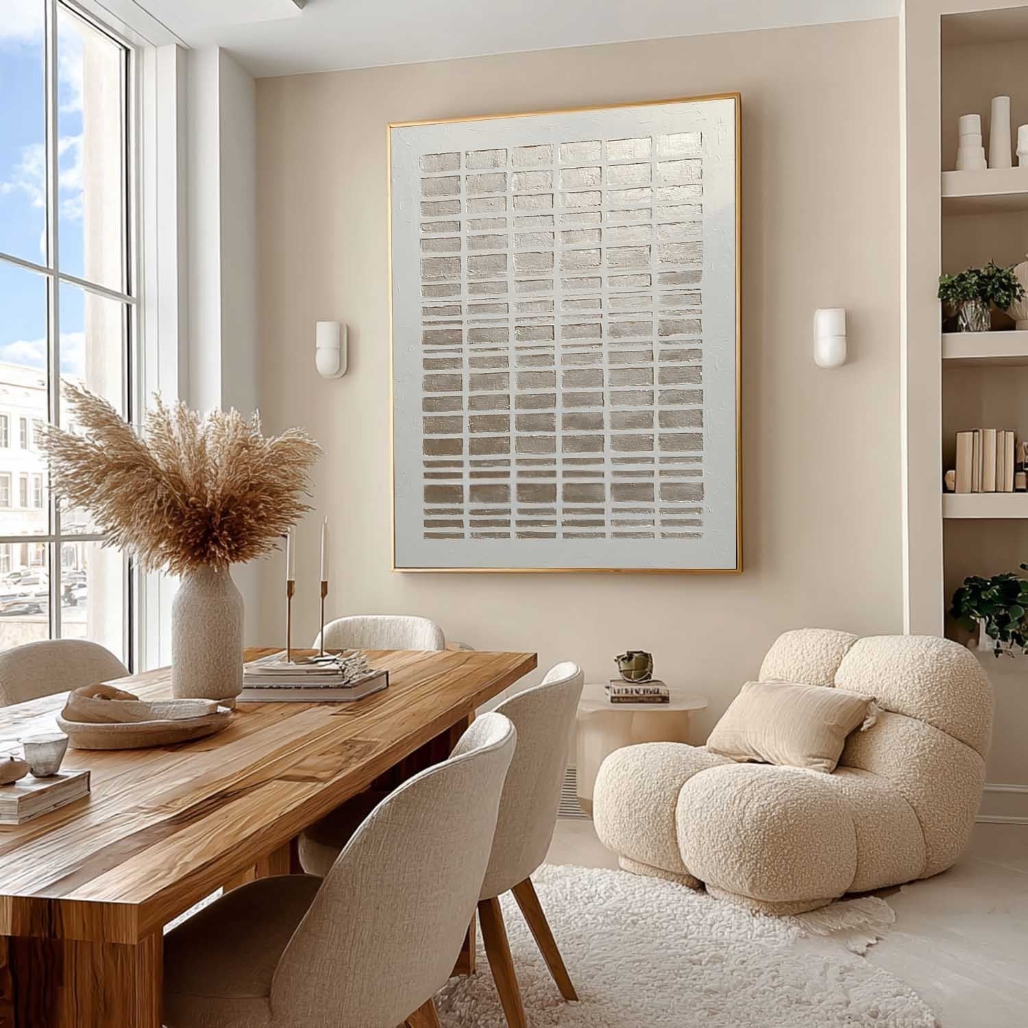 Wall Art Minimalist Gradient Grid Beige