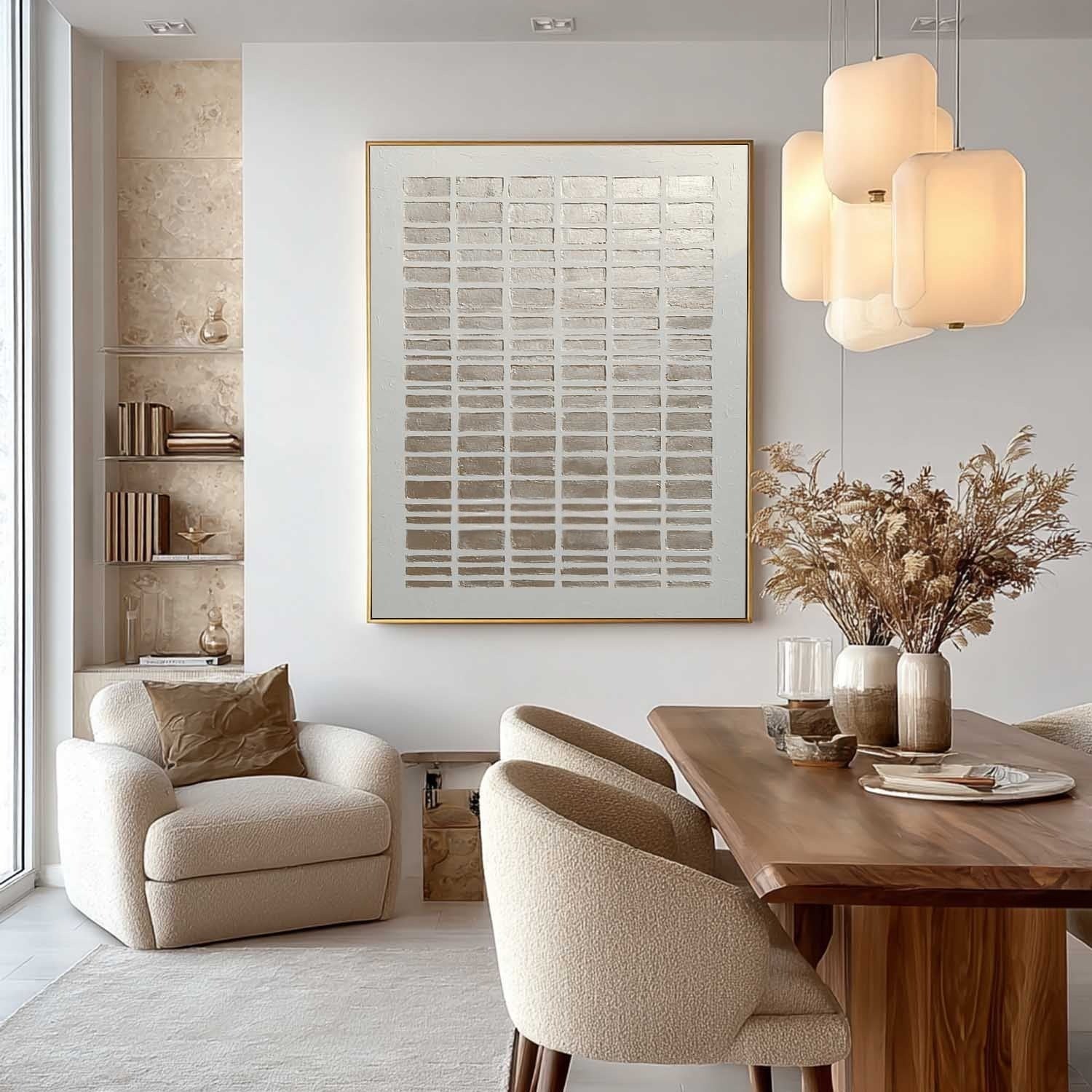 Wall Art Minimalist Gradient Grid Beige