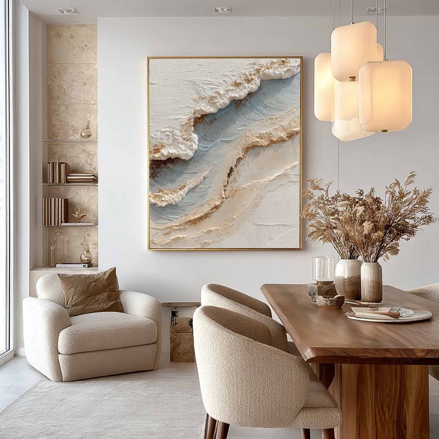 Wall Art Abstract Coastal Wave Beige Blue