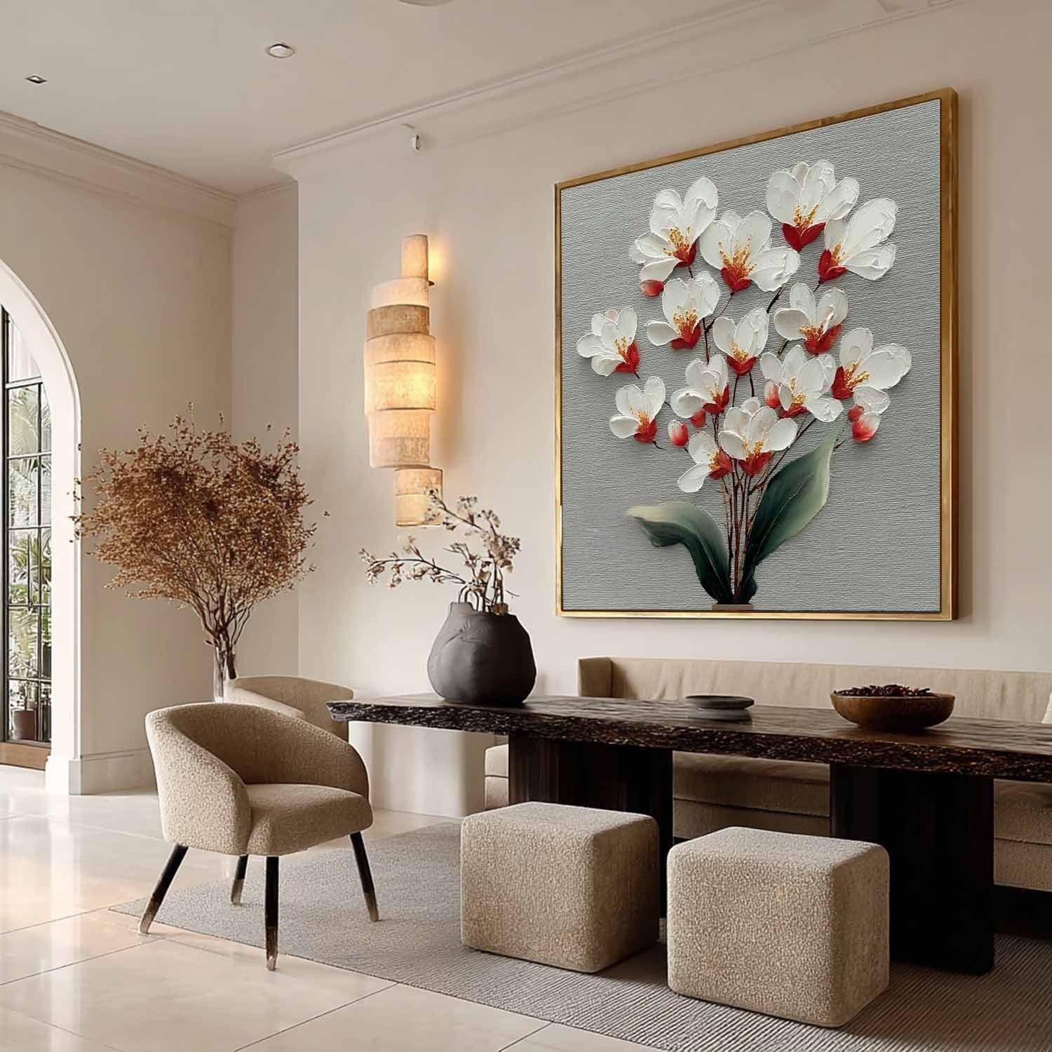 White Cherry Blossom 3D Textured Painting