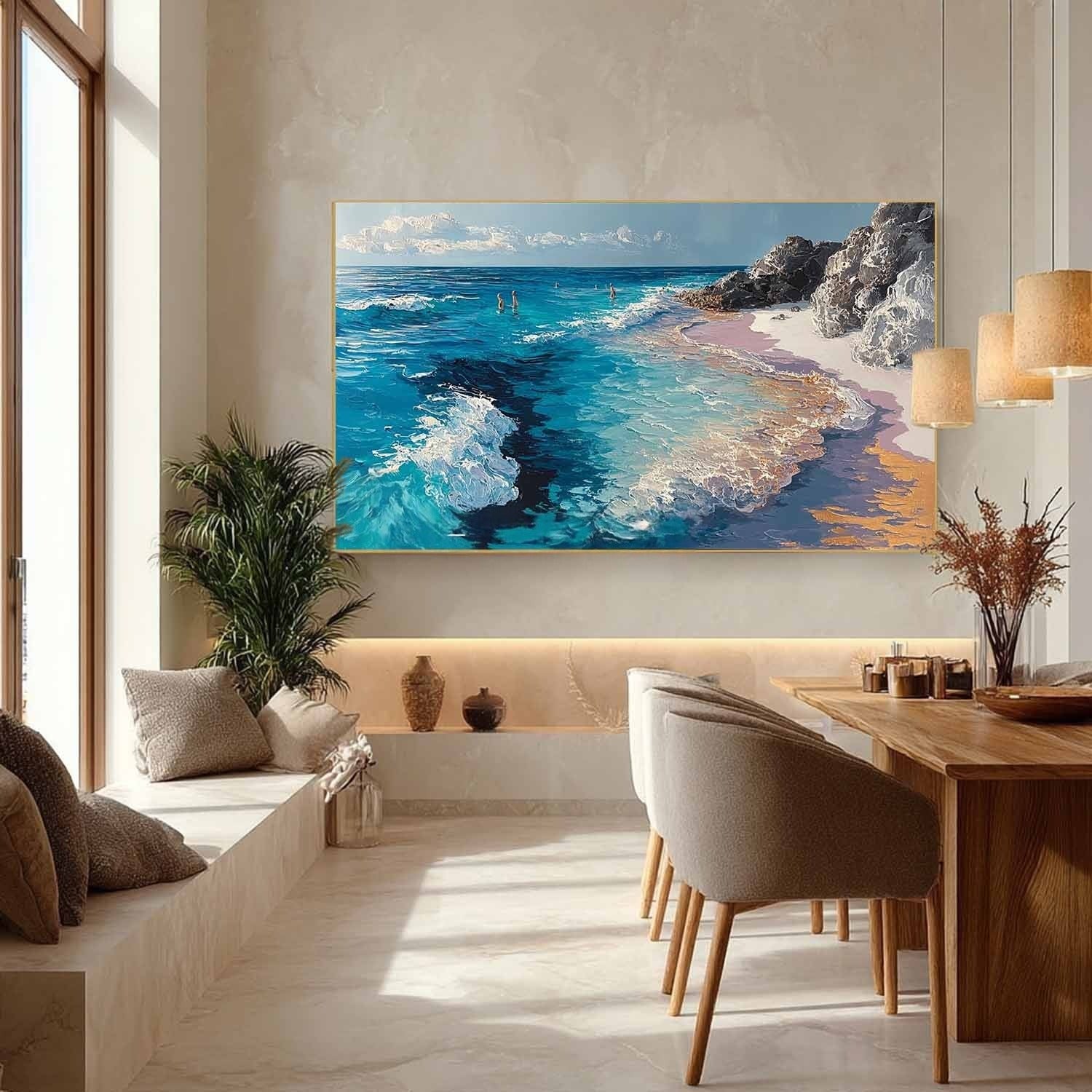 Coastal Beach Scene Impasto Painting