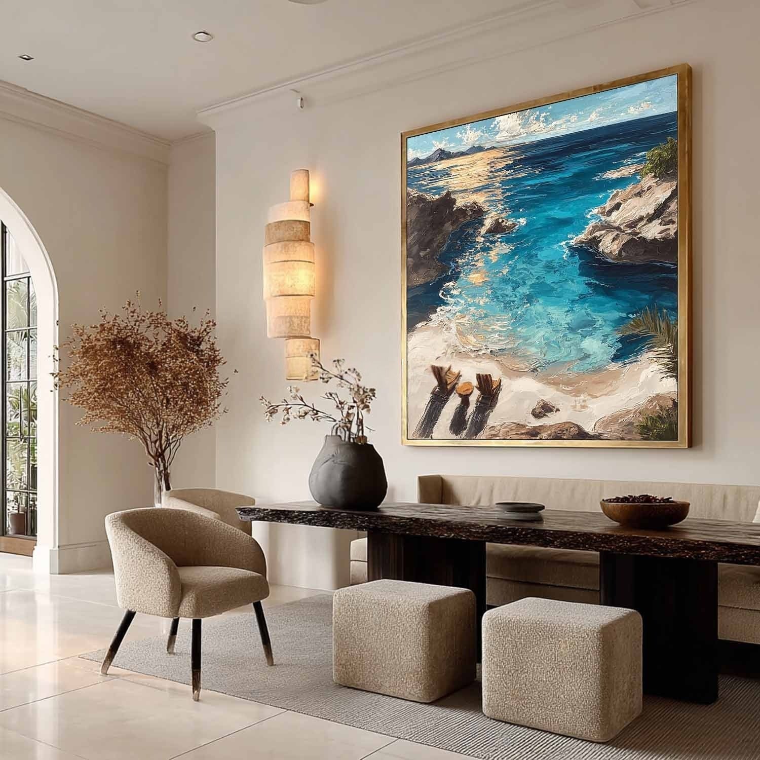 Wall Art Coastal Cove Beach Chairs Turquoise Ocean