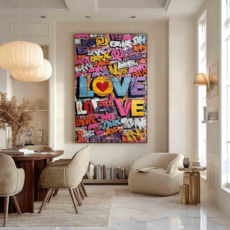 Vertical Graffiti Love Pop Art Impasto Painting