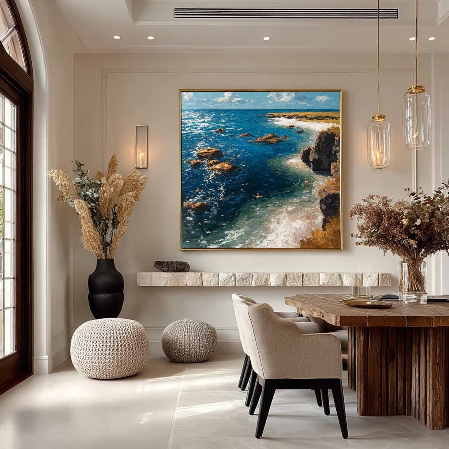 Cliffside Coastal Vista Impasto Painting