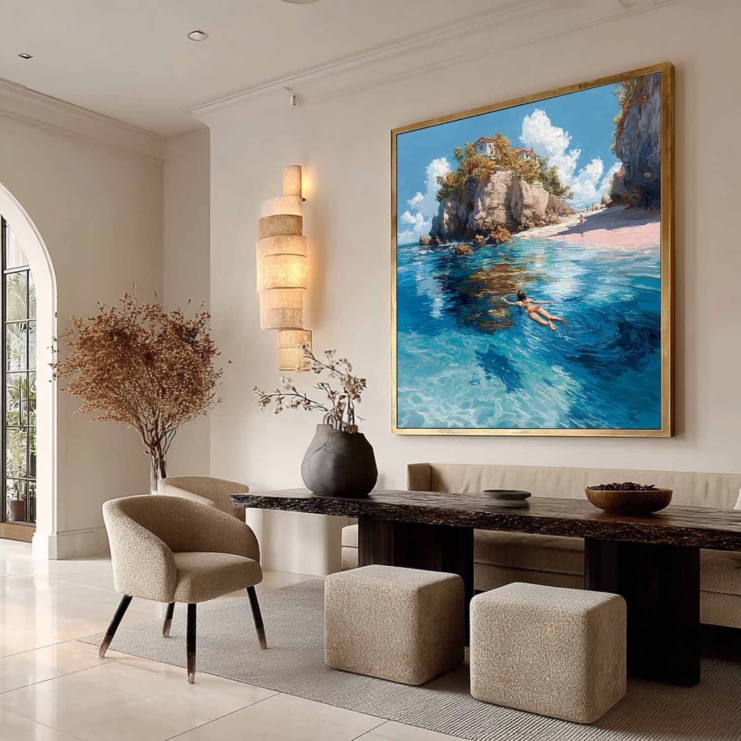 Tropical Snorkeling Cove Impasto Painting