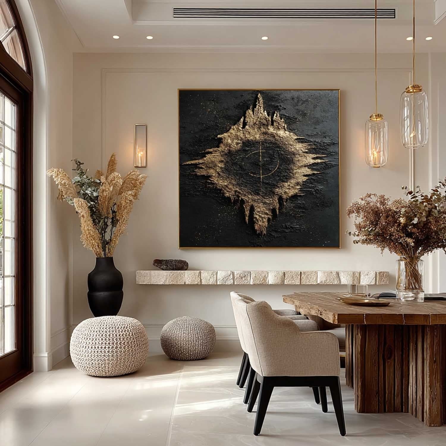 Black Gold Abstract Geode Bas-Relief Painting