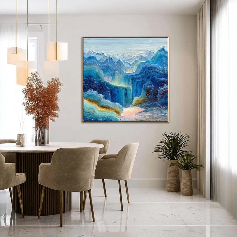 Wall Art Impressionist Blue Waterfall Mountain