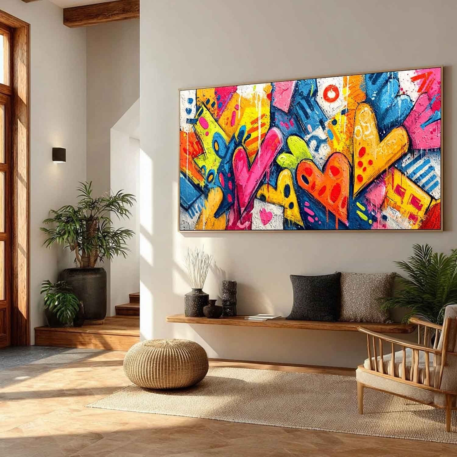 Wide Format Graffiti Love Hearts Impasto Painting