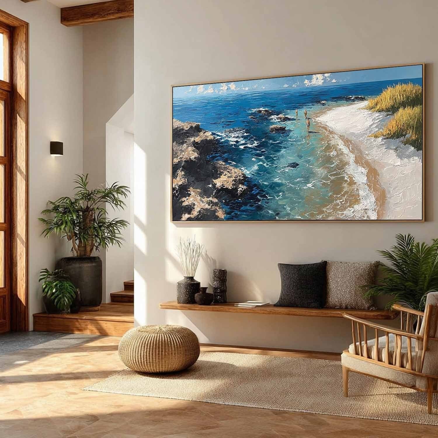 Cliffside Beach Impasto Painting