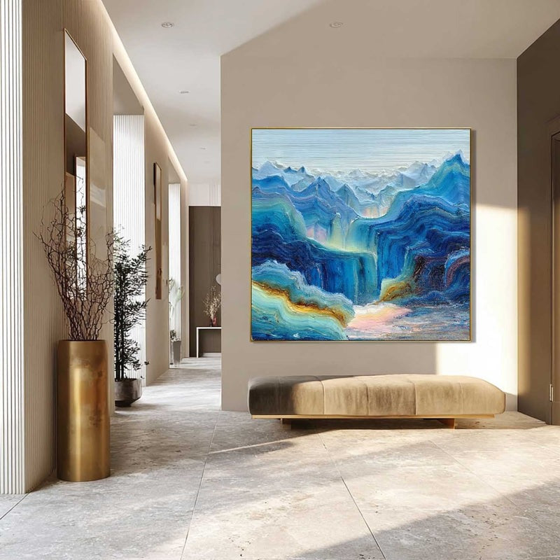 Wall Art Impressionist Blue Waterfall Mountain