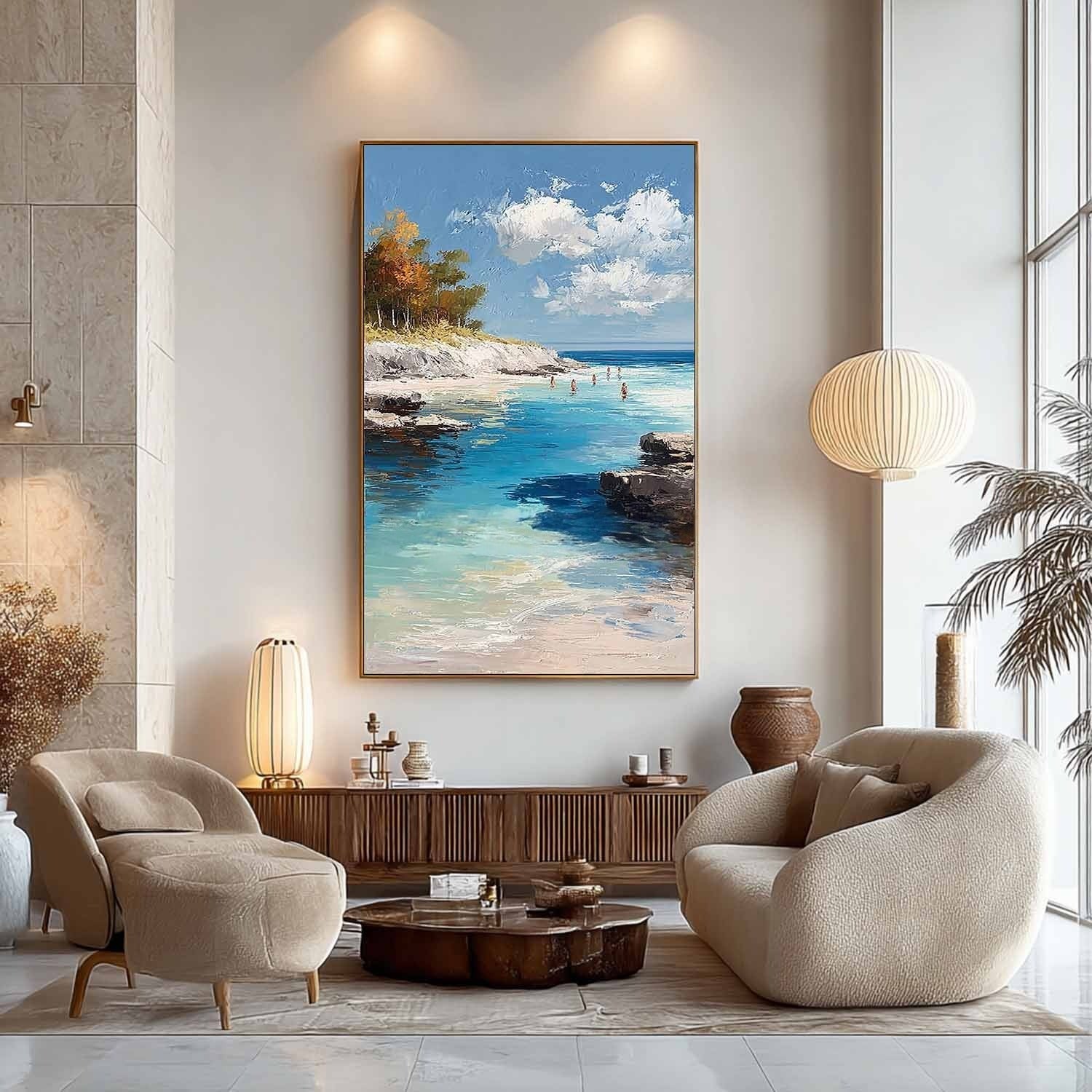Cliffside Cove Impasto Painting