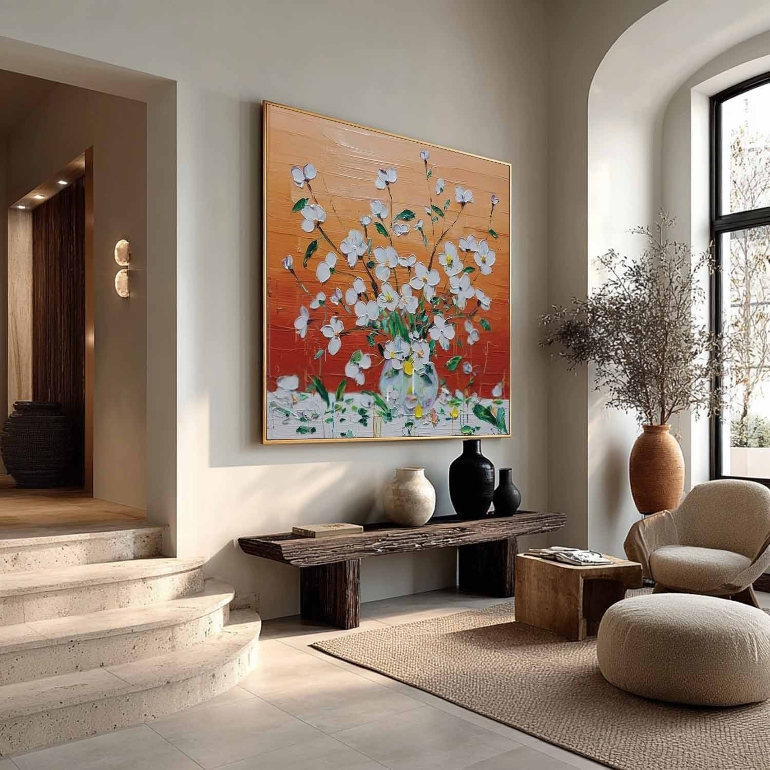 White Floral Bouquet 3D Impasto Painting