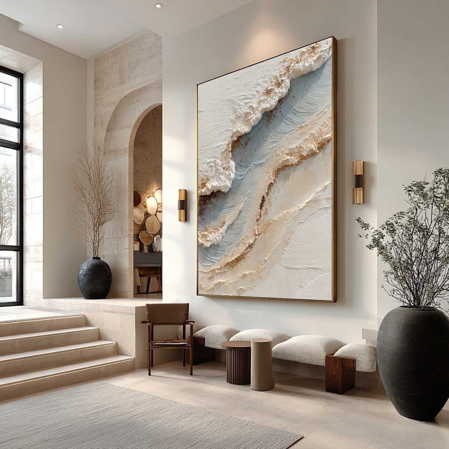 Wall Art Abstract Coastal Wave Beige Blue