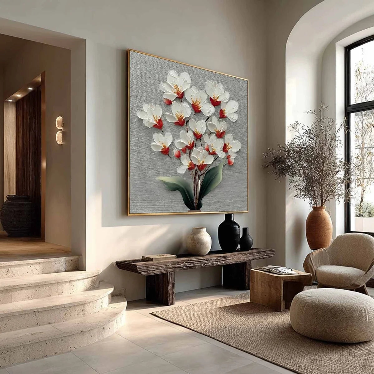 White Cherry Blossom 3D Textured Painting