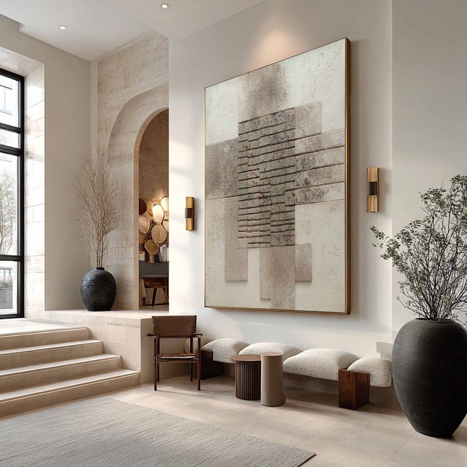 Wabi-Sabi Stacked Stone Bas-Relief Painting
