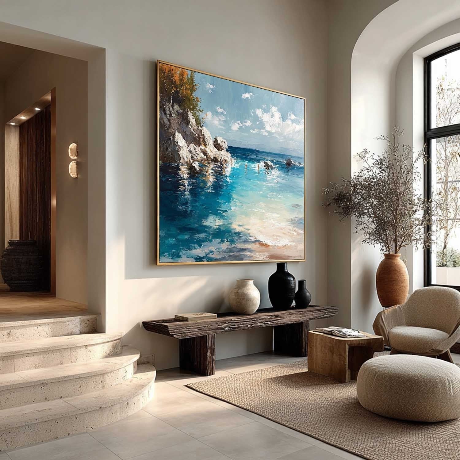 Cliffside Bay Impasto Painting