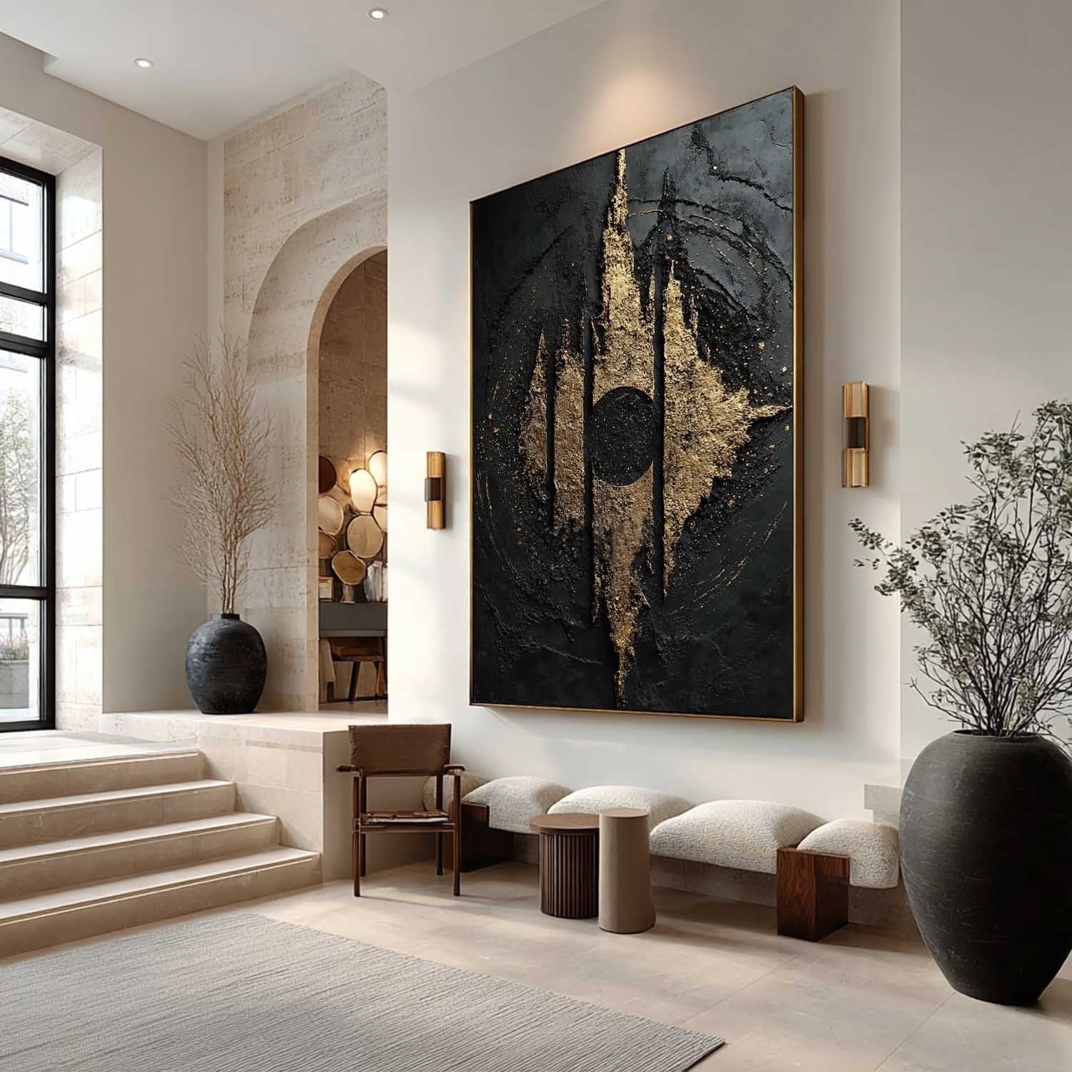 Wall Art Abstract Black Gold Modern Palette Knife