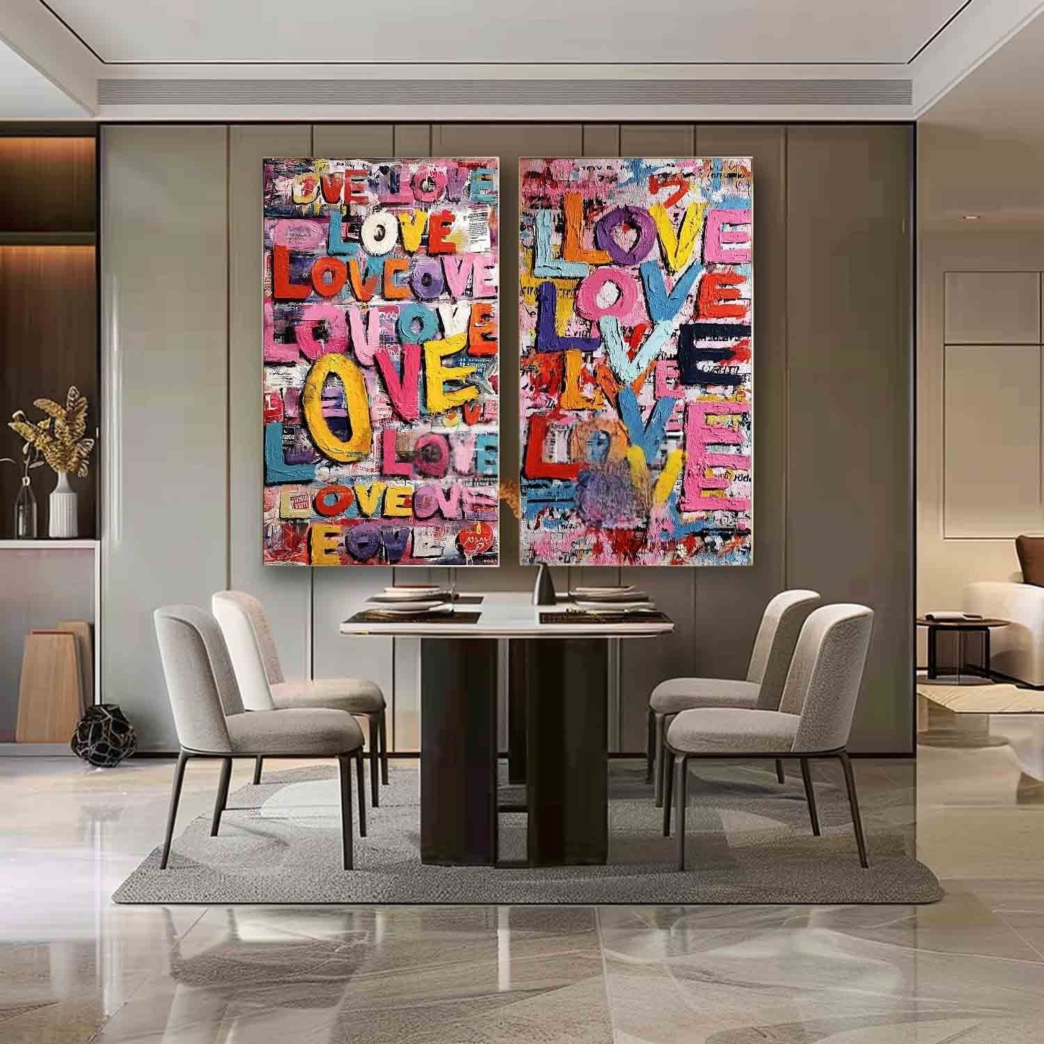 Graffiti Love Pop Art Diptych Impasto Painting