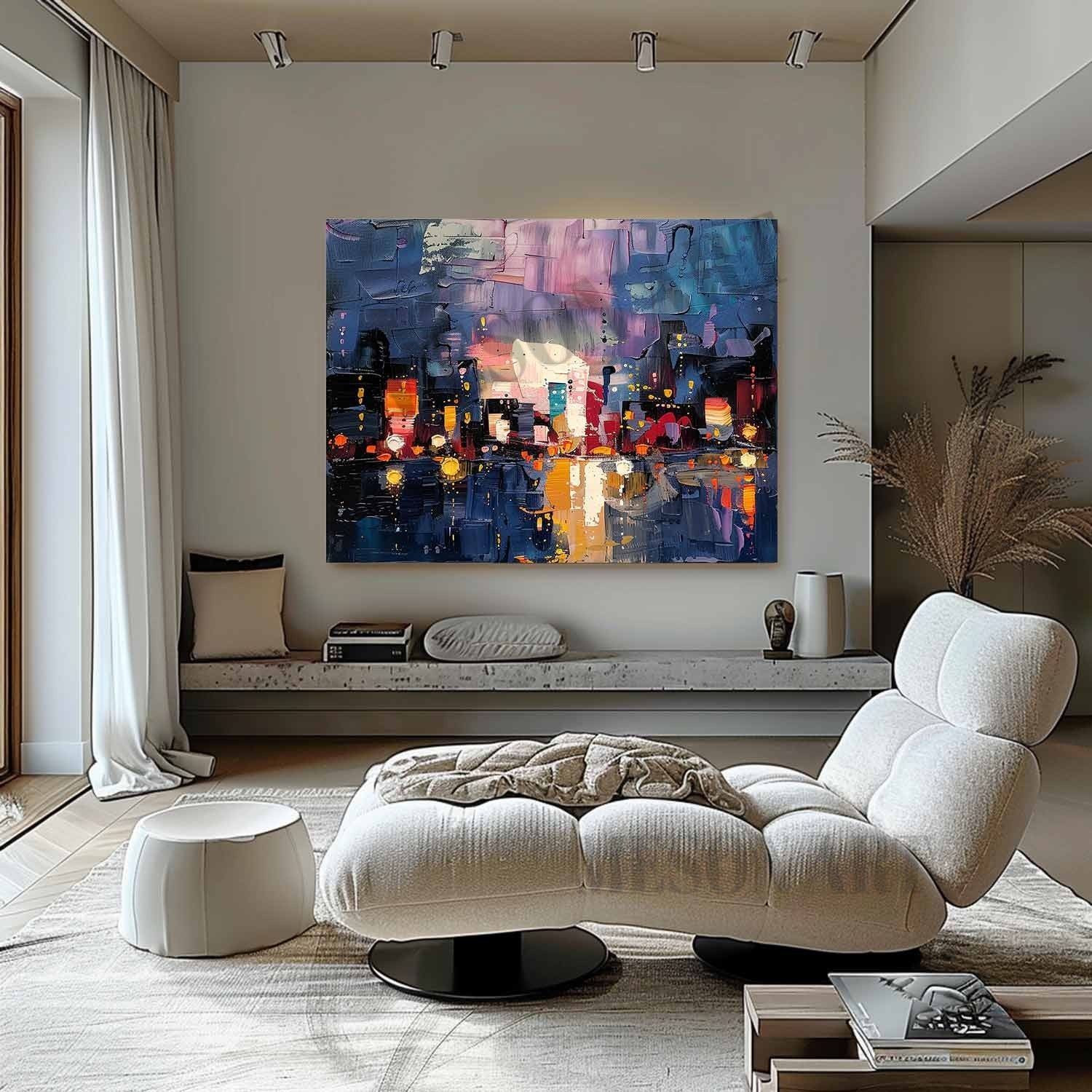 Wall Art Colorful Abstract Night Cityscape Modern