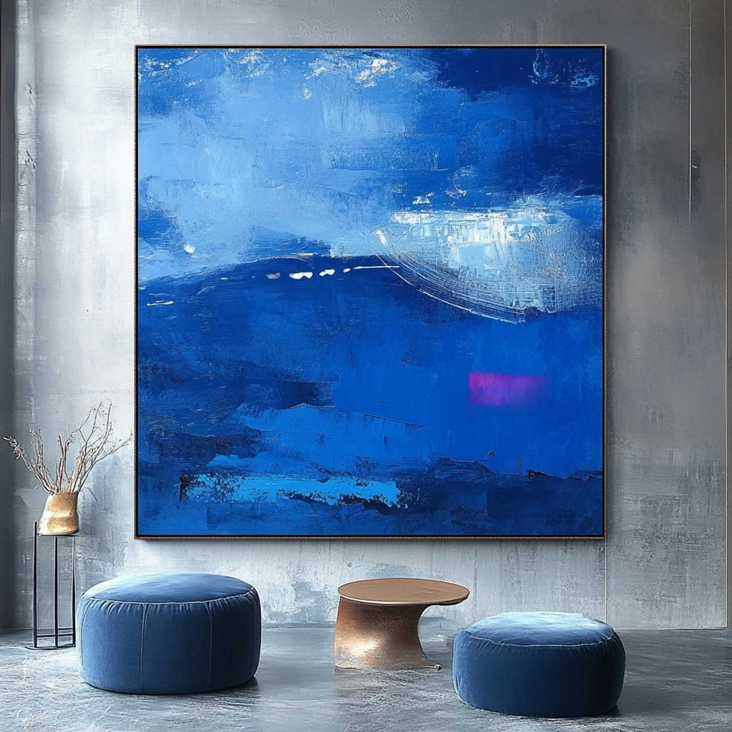 Wall Art Calming Textured Deep Blue
