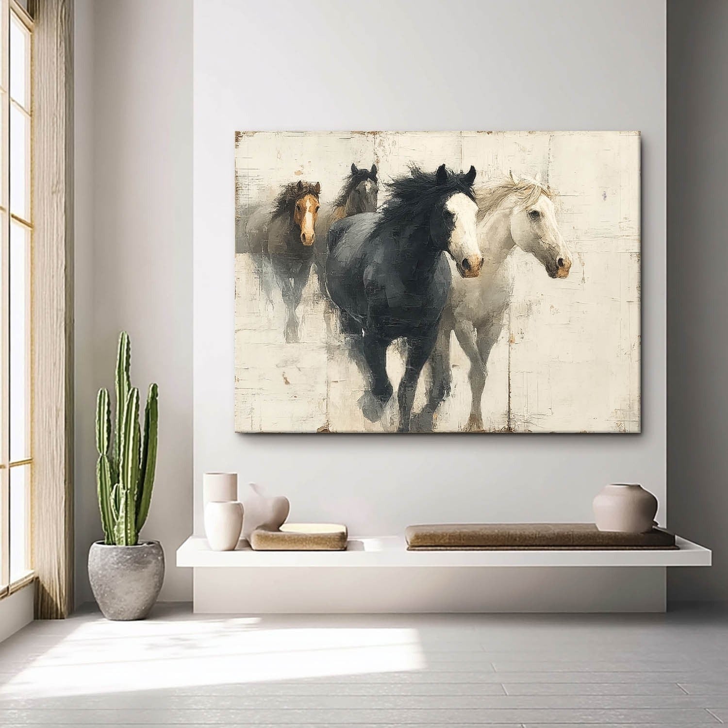 Wall Art Dynamic Textured Running Horses
