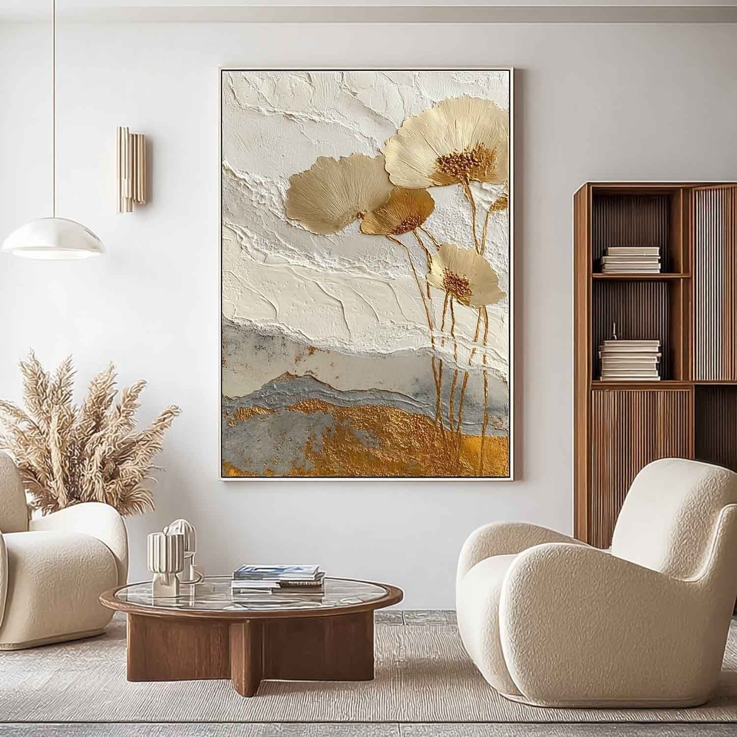 Wall Art Minimalist Textured Metallic Gold